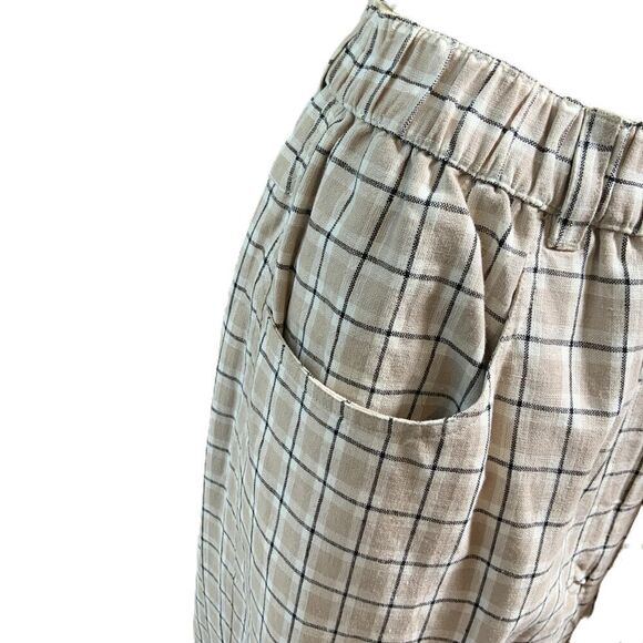 Baxter Wells Neutral Plaid Pattern Linen Blend Pants Sz 10 Preppy Light Academia - Picture 4 of 15
